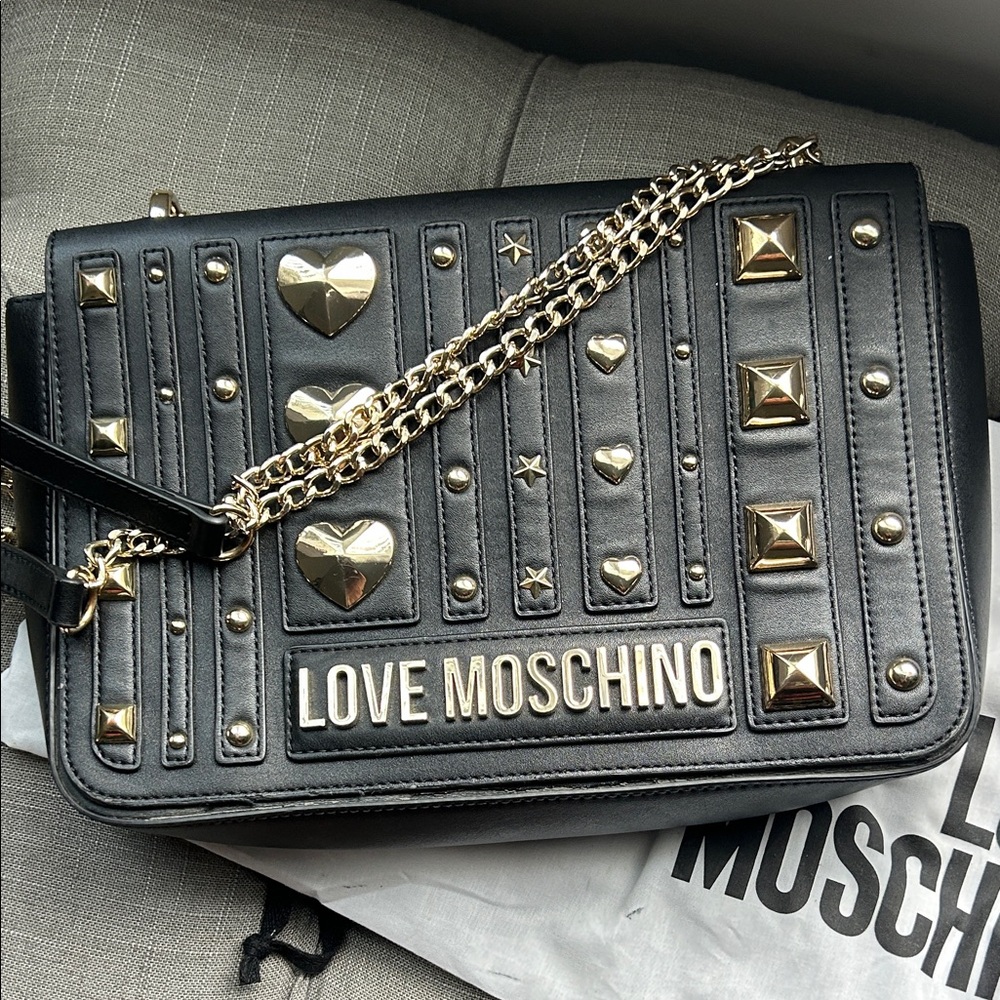 Love Moschino Black and Gold Shoulder Bag with Chain Details